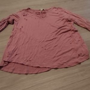 Ladies distressed moral fiber long sleeve shirt